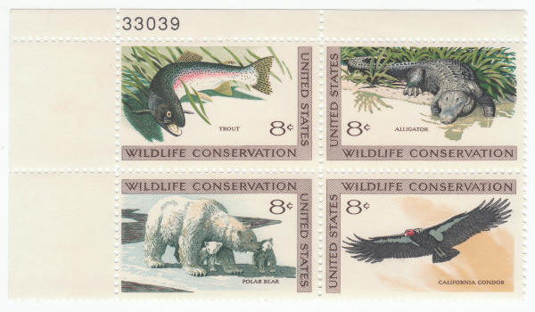 Scott #1427 1430 Wildlife Conservation Series Plate Block