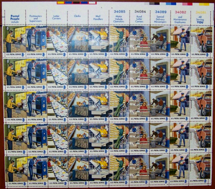 Scott #1489-1498 U.S. Postal People Sheet of 50
