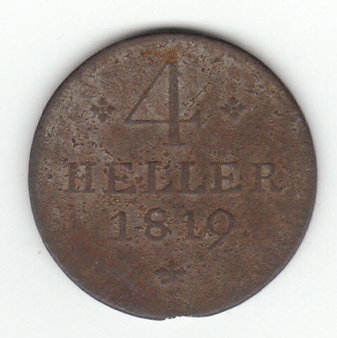 1819 German States Hessen Kassel 4 Heller Coin Reverse