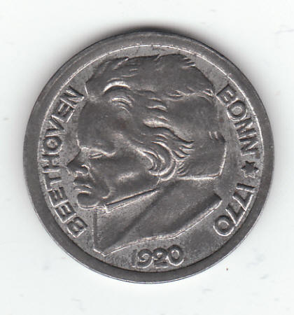 1920 Germany 25 Pfennig Beethoven Coin Obverse