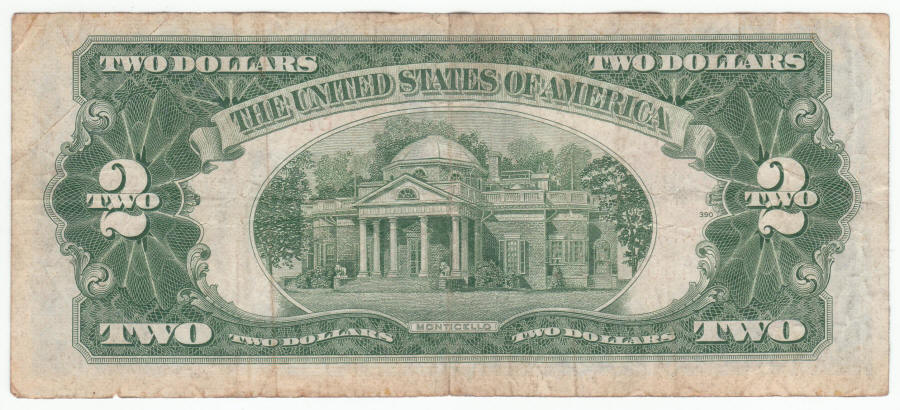 1928 Series G US Jefferson Two Dollar Bill