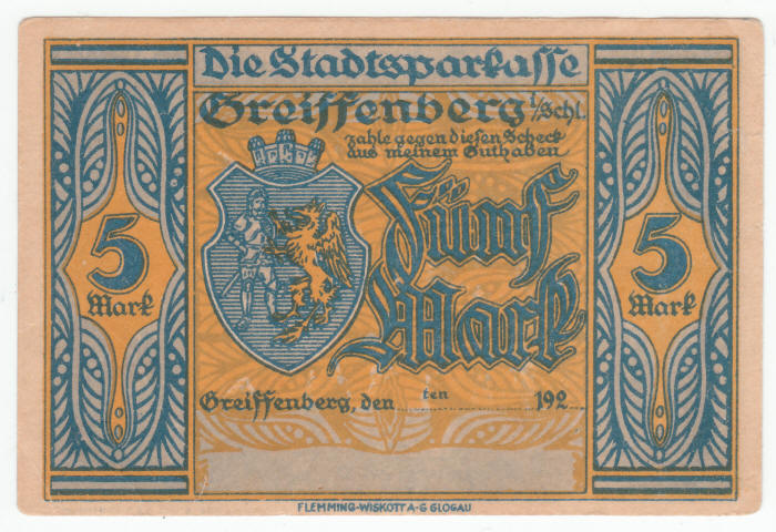 192X Germany 5 Mark Note front