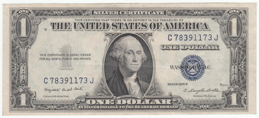 1935 Series G US Washington One Dollar Silver Certificate