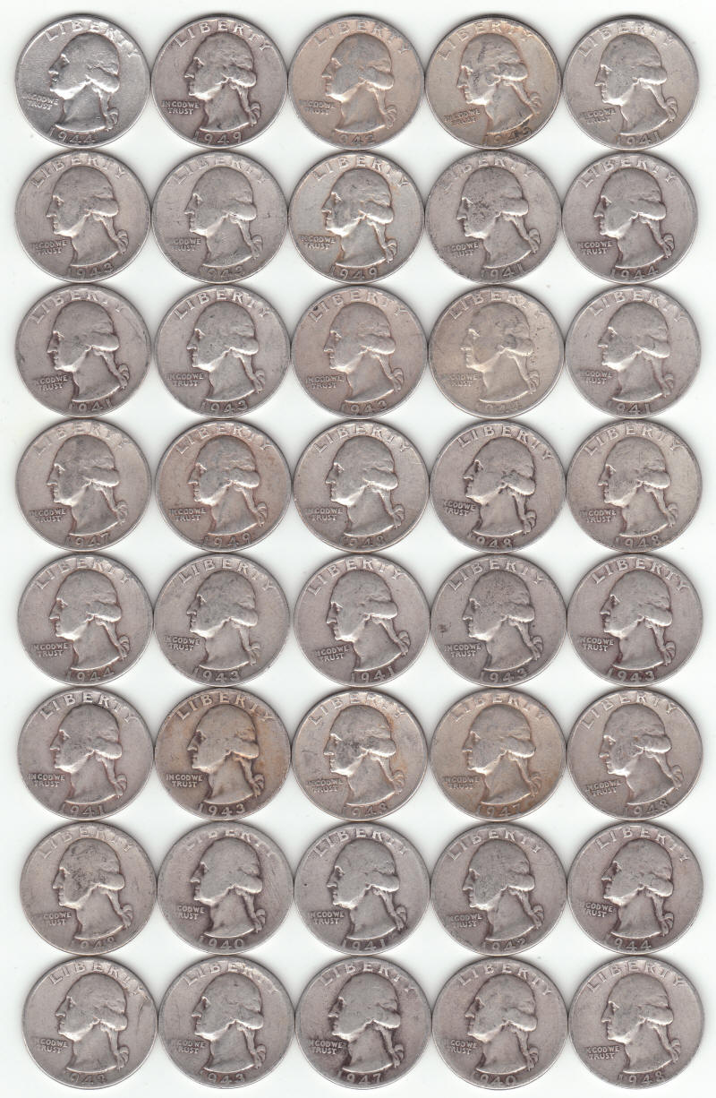 1940s United States Silver Washington Quarters obverse