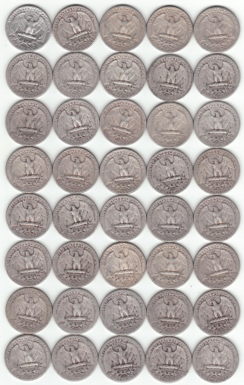 1940s United States Silver Washington Quarters reverse