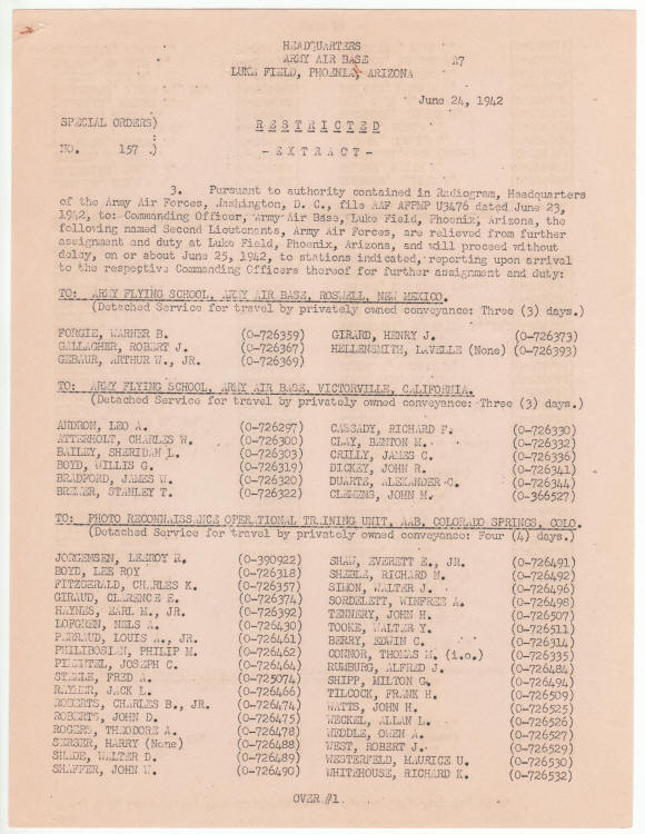 US Army Air Force Special Orders 157 June 1942 page 1