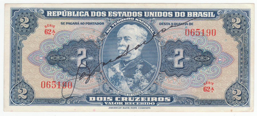 1943-44 Brazilian 2 Cruzeiros Note front