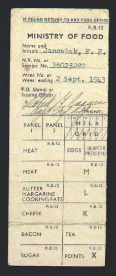 Ministry Of Food 1943 Ration Ticket front