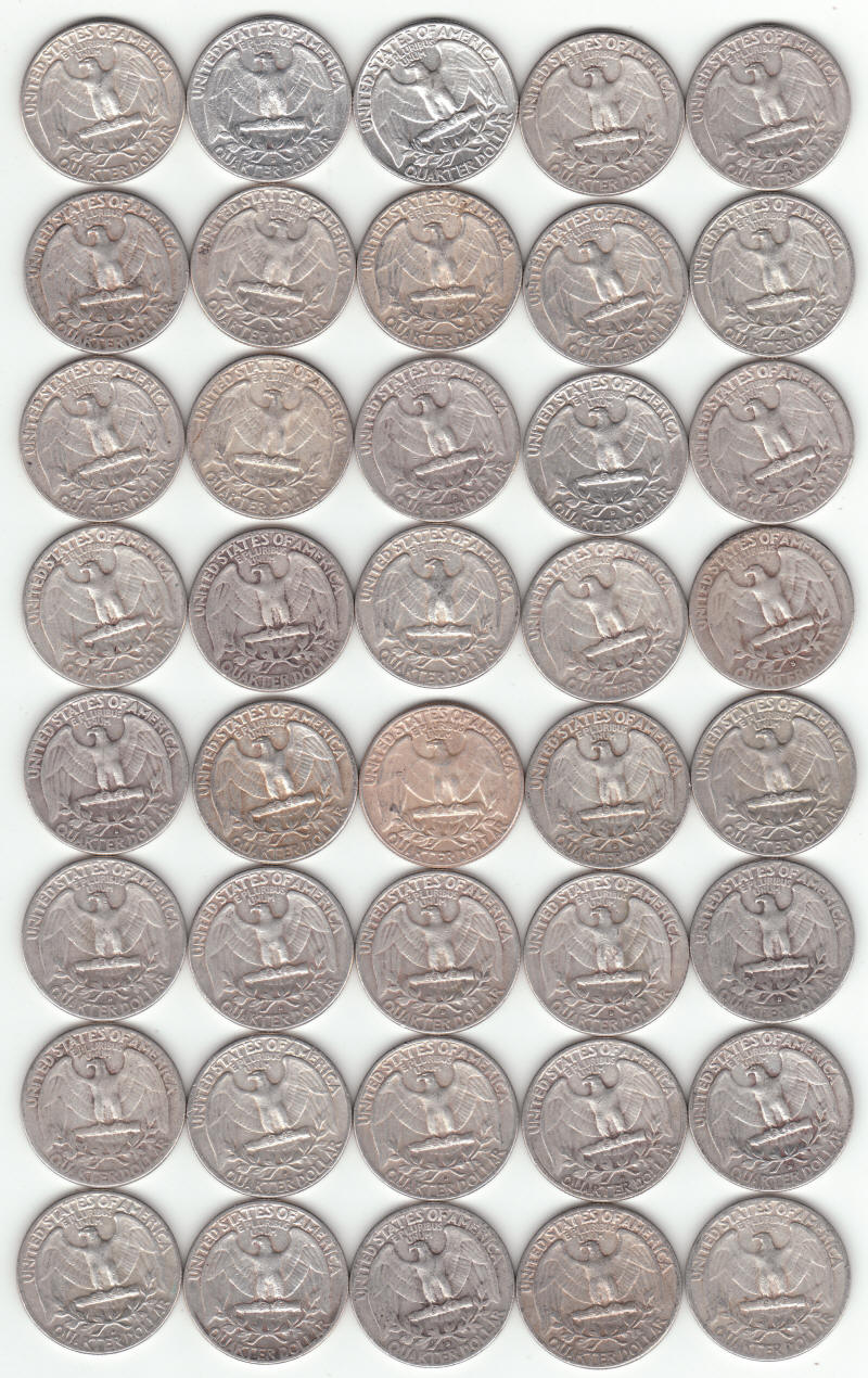 1950s United States Silver Washington Quarters reverse