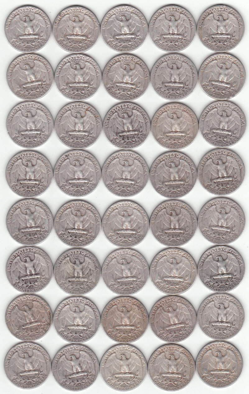 1952 1953 United States Silver Washington Quarters reverse