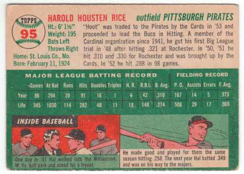 1954 Topps Baseball #95 Hal Rice
