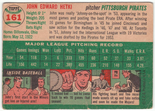 1954 Topps Baseball #161 John Hetki