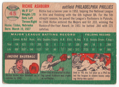 1954 Topps Richie Ashburn #45 back