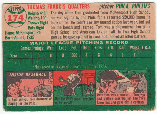 1954 Topps Baseball #174 Tom Qualters Rookie Card