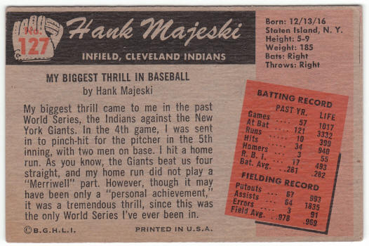 1955 Bowman #127 Hank Majeski back
