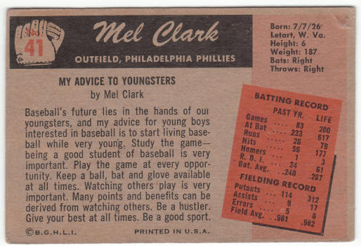 1955 Bowman Baseball #41 Mel Clark
