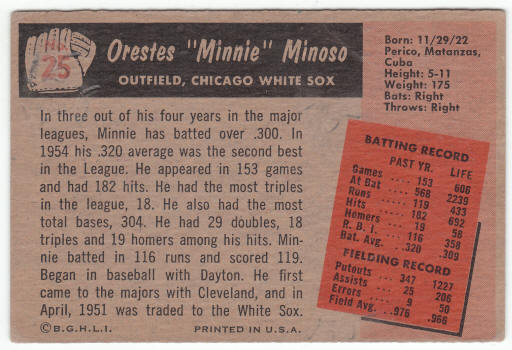 1955 Bowman Minnie Minoso #25