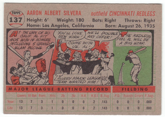 1956 Topps Baseball #137 Al Silvera Rookie Card