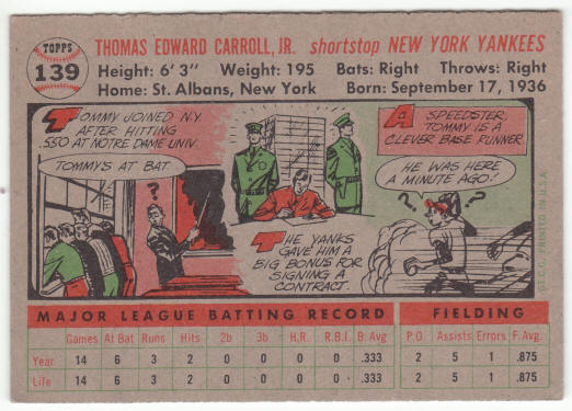 1956 Topps Baseball #139 Tommy Carroll
