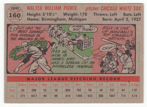 1956 Topps #160 Billy Pierce