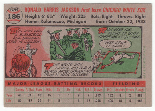 1956 Topps #186 Ron Jackson back