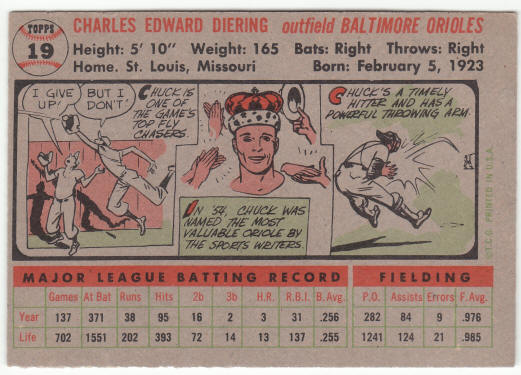 1956 Topps Baseball #19 Chuck Diering