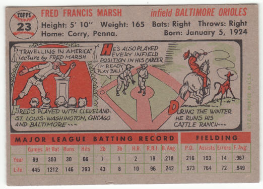 1956 Topps Baseball #23 Fred Marsh