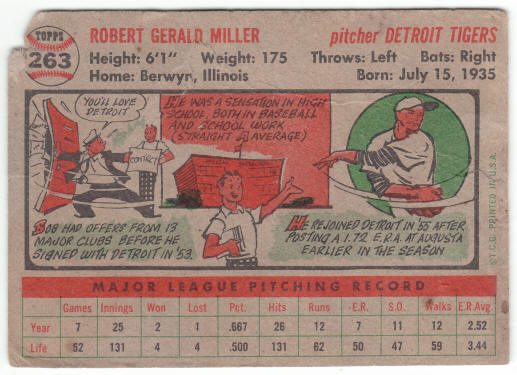 1956 Topps Baseball #263 Bob Miller