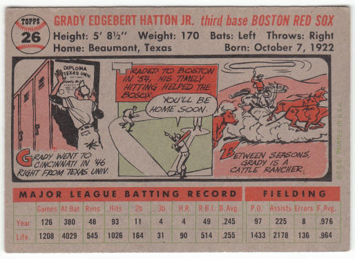 1956 Topps Baseball #26 Grady Hatton