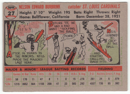 1956 Topps Baseball #27 Nelson Burbrink Rookie Card