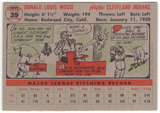 1956 Topps Baseball #39 Don Mossi