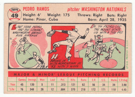 1956 Topps Pedro Ramos #49 Rookie Card