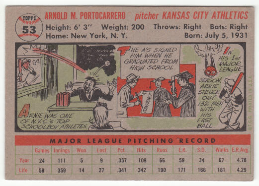 1956 Topps Baseball #53 Arnie Portocarrero