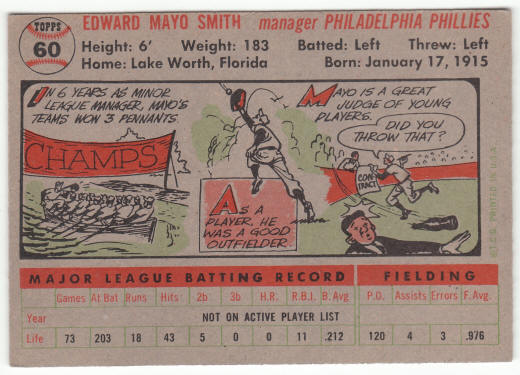 1956 Topps Baseball #60 Mayo Smith