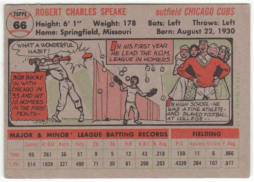 1956 Topps Baseball #66 Bob Speake Rookie Card