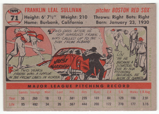 1956 Topps Baseball #71 Frank Sullivan