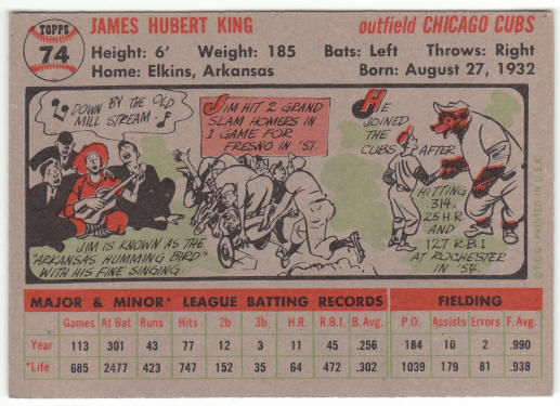 1956 Topps Baseball #74 Jim King Rookie Card