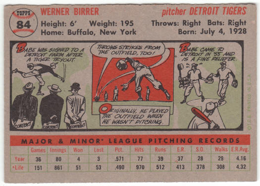 1956 Topps Baseball #84 Babe Birrer Rookie Card
