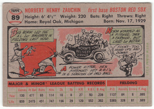 1956 Topps Baseball #89 Norm Zauchin