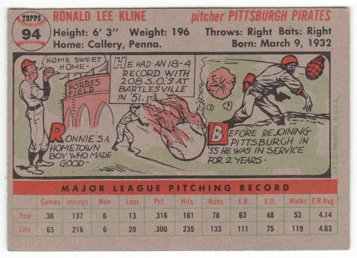 1956 Topps Baseball #94 Ronnie Kline