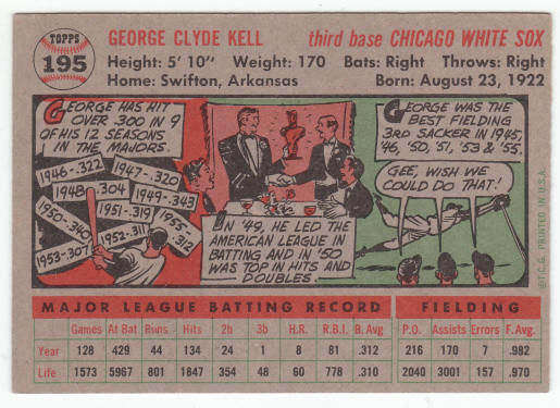 1956 Topps George Kell #195 Hall of Fame
