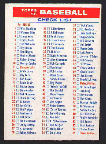 1956 Topps Baseball Card Checklist 1/3 VG/Ex front