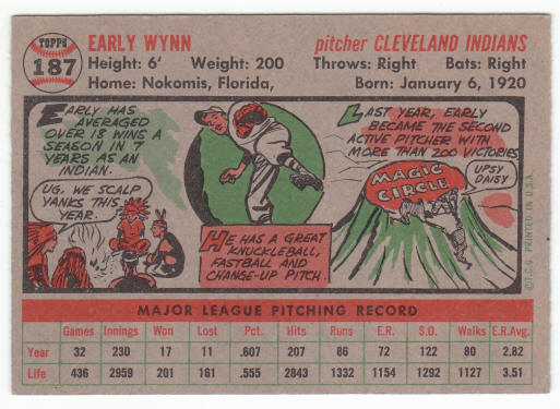 1956 Topps Early Wynn #187 Hall of Fame