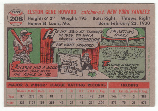1956 Topps 208 Elston Howard back