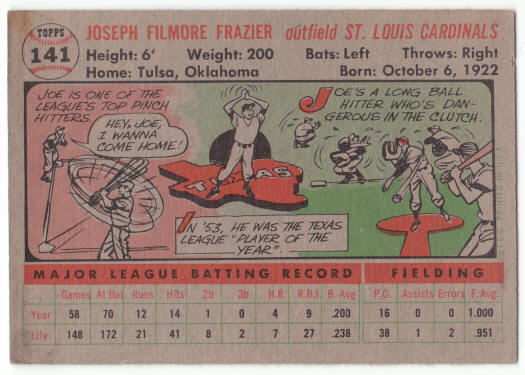 1956 Topps #141 Joe Frazier back