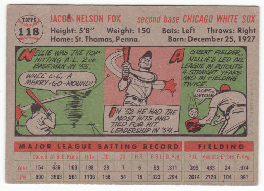 1956 Topps Nellie Fox #118 Hall of Fame