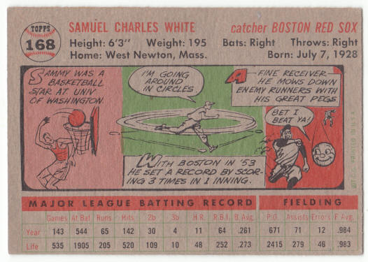 1956 Topps #168 Sammy White back