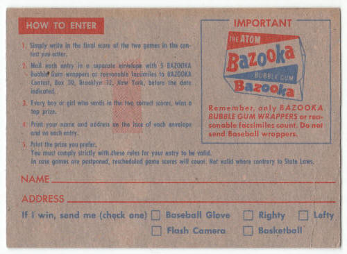 1957 Topps Contest Card May 4 #CC1 back