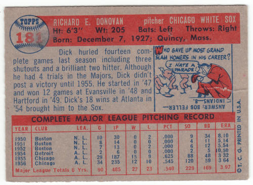 1957 Topps Baseball #181 Dick Donovan
