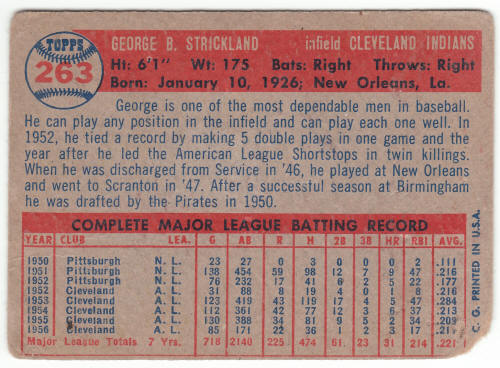 1957 Topps Baseball #263 George Strickland